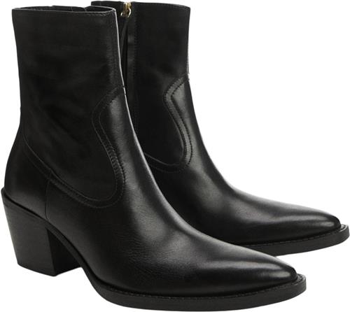 MANGO Leather Pointed Ankle Boots Kvinde Black Ankelstøvler Str 41 - Læder hos Magasin