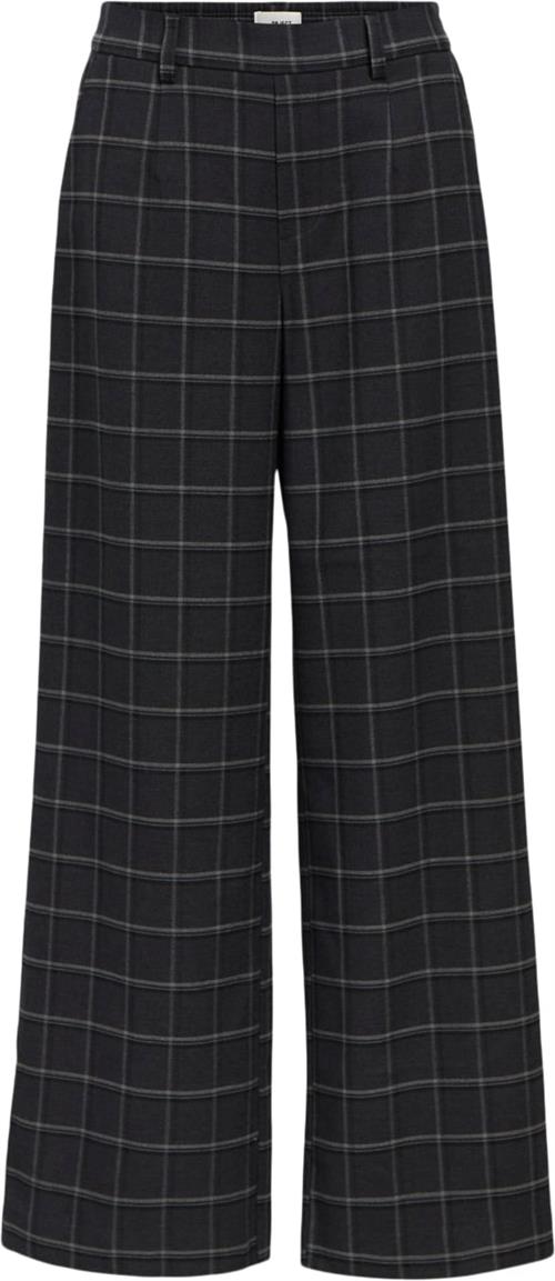 Object Objlisa Wide Pant AOP Noos Kvinde Dark Grey Melange/white Col Bukser Str 40 - hos Magasin