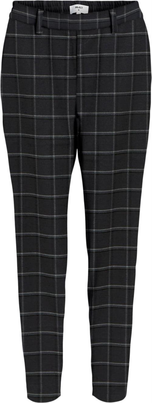 Se Object Objlisa Slim Pant AOP Noos Kvinde Dark Grey Melange/white Col Bukser Str 34 - hos Magasin ved Magasin