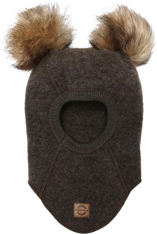 Mikk-Line Wool Fullface w. Pom Pom Str 98/104Y - Dark Brown Melang Heldragter Uld hos Magasin