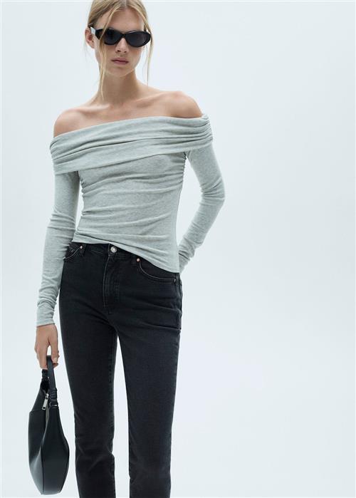 Se MANGO Claudia Waxed Slimfit Cropped Jean Kvinde Open Grey Bukser Str 38 - Denim hos Magasin ved Magasin