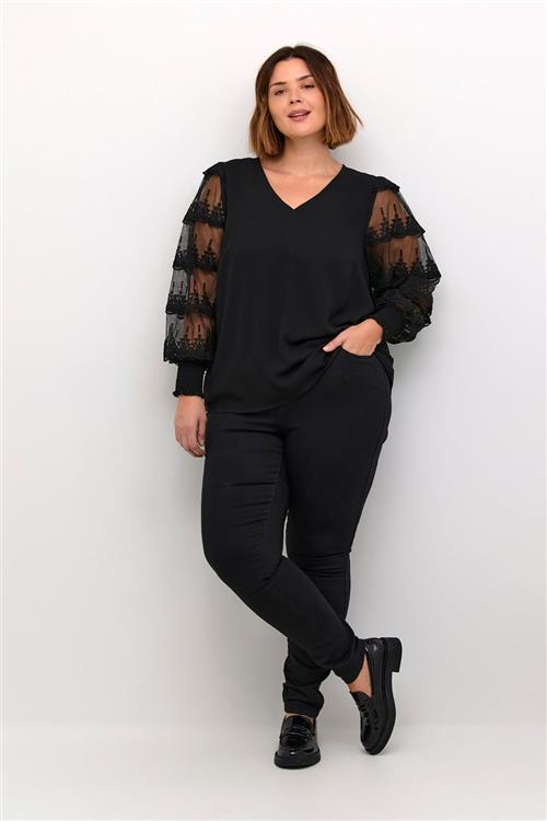 Kaffe Curve Kcellis Blouse Kvinde Black Deep Langærmede Bluser Str 44 - hos Magasin