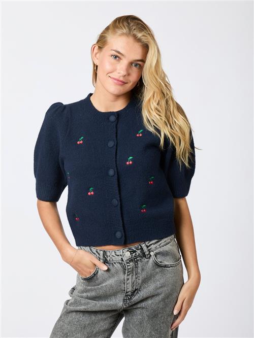 Neo Noir Trudy Embroidery Knit Cardigan Kvinde Navy Sweaters Str 44 - Uld hos Magasin