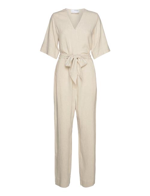 Selected Femme Slfviva 2/4 Long Linen Jumpsuit Noos Selected Femme Beige