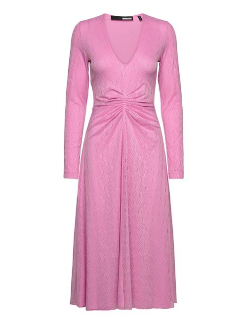 ROTATE Birger Christensen Stretch Lace V-Neck Midi Dress ROTATE Birger Christensen Pink