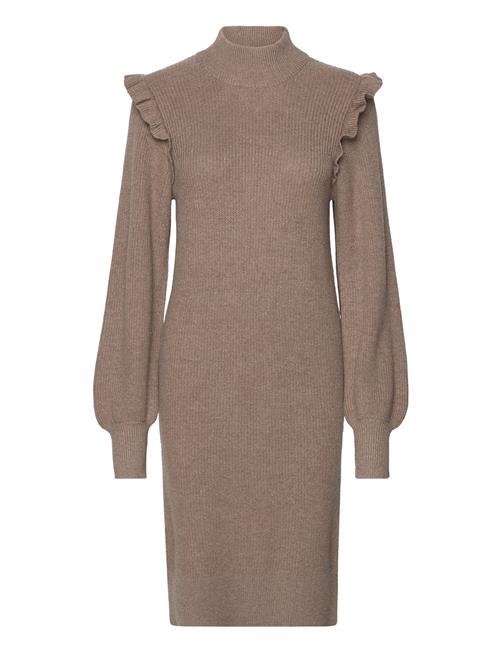 Object Objmalena L/S Ruffle Knit Dress Object Brown