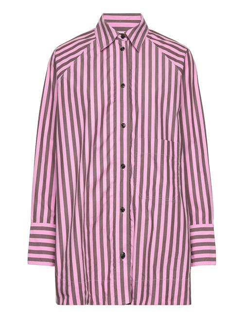 Ganni Stripe Cotton Over Raglan Shirt Ganni Patterned