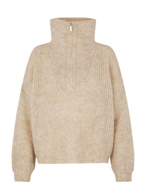 Se Second Female Lusinda Knit T-Neck Zip Second Female Beige ved Booztlet