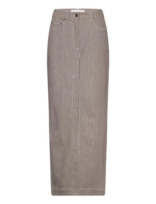 REMAIN Birger Christensen Striped Twill Long Skirt REMAIN Birger Christensen Brown