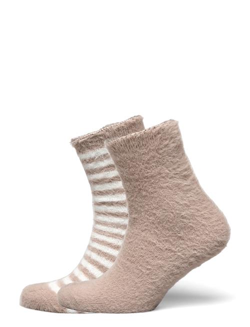 Hunkemöller 2P Ino Stripe Fluffy Socks Hunkemöller Beige