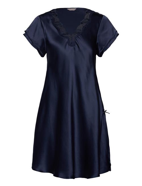 Lady Avenue Pure Silk - Nightgown W.lace, Short Lady Avenue Navy