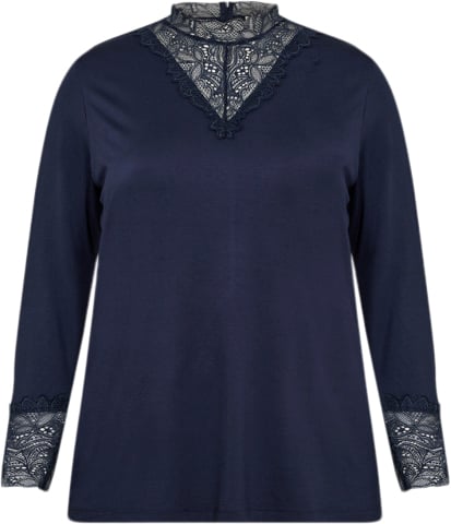 Wasabiconcept Curvy Wastella 8 Bluse Navy blå Kvinde 6799 Blue Iris Langærmede Bluser Str 42/44 - Elastan hos Magasin