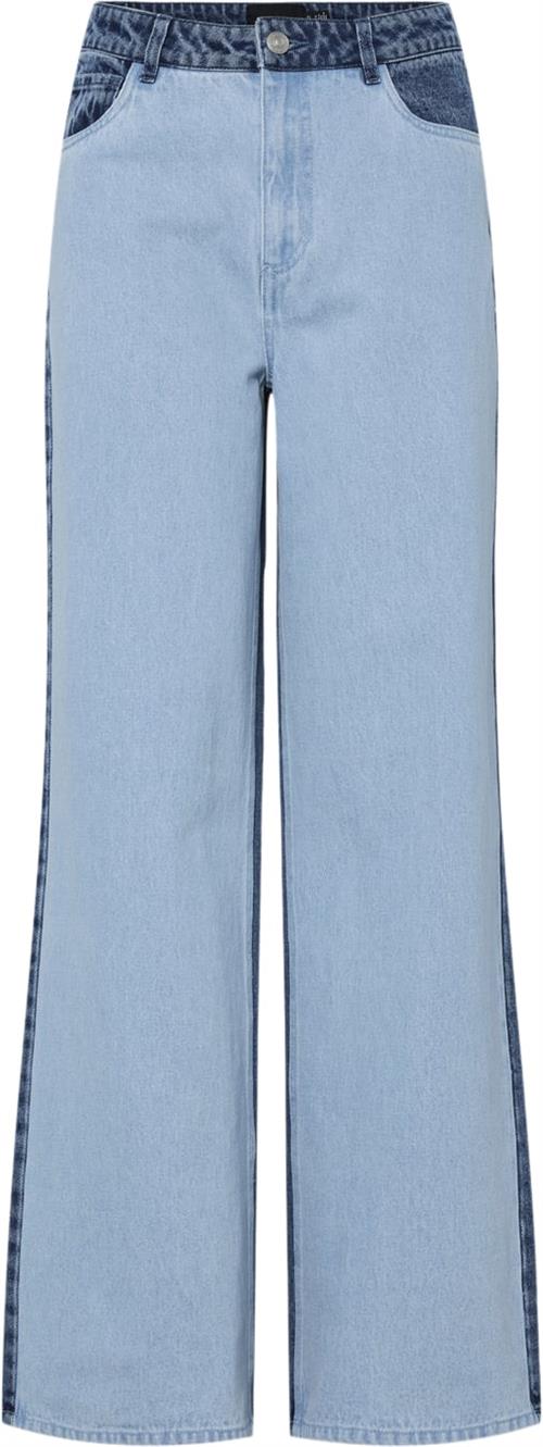 Pieces Pcfamy HW Wide Denim Jeans D2D FSY Kvinde Light Blue Denim/medium Blue Denim Jeans Str XS Denim - hos Magasin