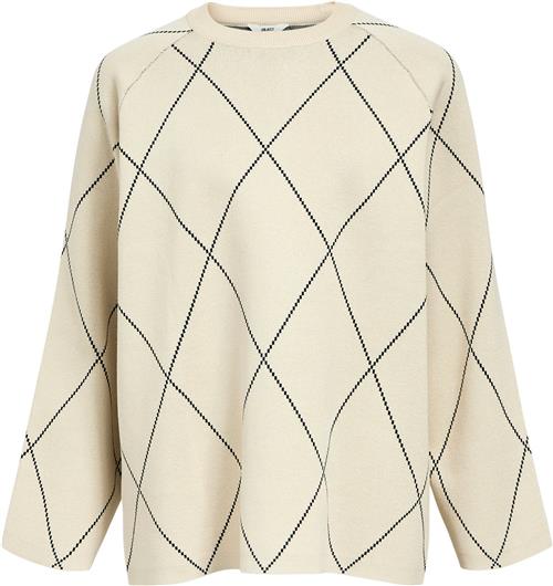 Object Objester LS Knit TOP AOP Noos Kvinde Sandshell/black Big Check Col Toppe Str L - hos Magasin