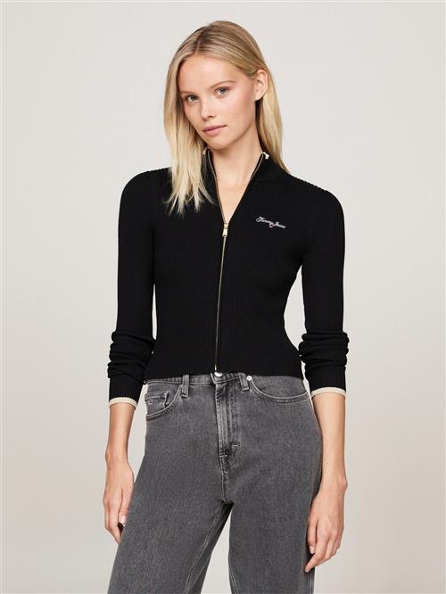 Tommy Hilfiger TJW Metallic TIP ZIP Cardigan Kvinde Black Langærmede Bluser Str S - hos Magasin