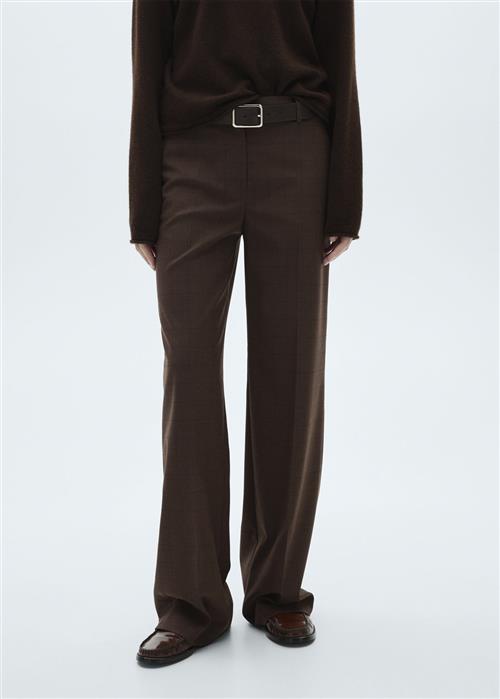 MANGO Straight Checked Trousers Kvinde Light Beige Bukser Med Lige Ben Str 38 - hos Magasin