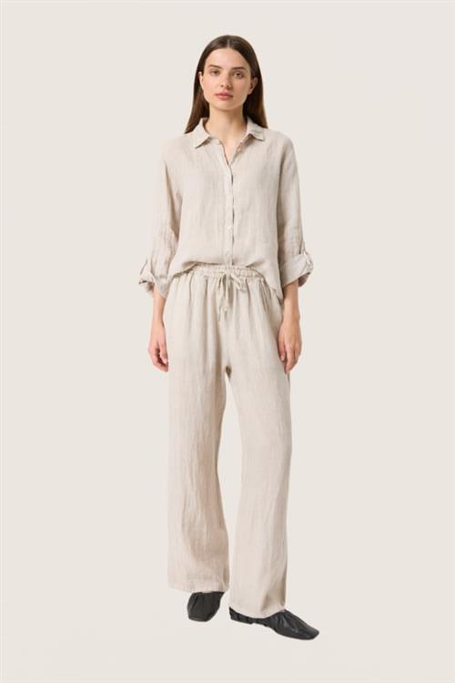 Soaked in Luxury Slauran Pants 100 Linen Kvinde White Pepper Bukser Med Lige Ben Relaxed Fit Str S/M - hos Magasin