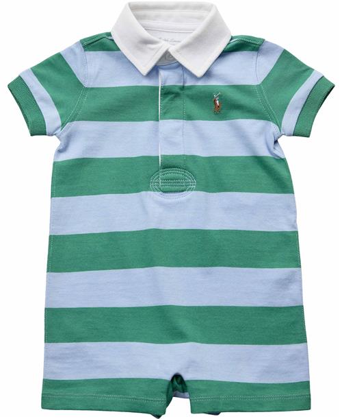 Polo Ralph Lauren Striped Cotton Rugby Shortall Str 6M / 6-9 mdr - Raft Green/ofc Blu Multi Buksedragter Bomuld hos Magasin