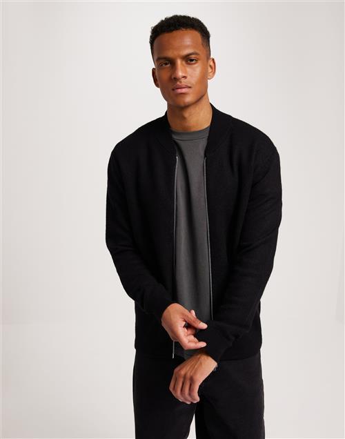 Selected Homme Slhreason Ls Knit Boiled Wool Zip W Trøjer med lynlås Sort