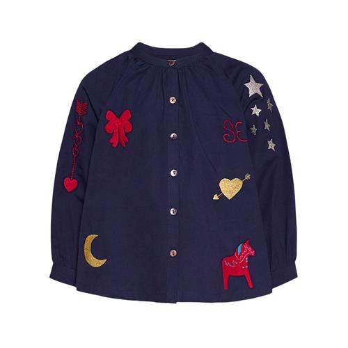 Sissel Edelbo Jule Mini Broderet Top Navy 5-6 Y  Marineblå  5-6 år  kvinde