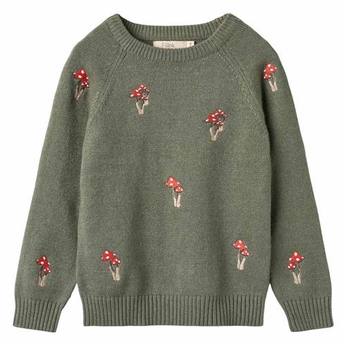 Fliink Benna Mushroom Pattern Strikket Sweater i Beetle Green | Grønn | 5 years