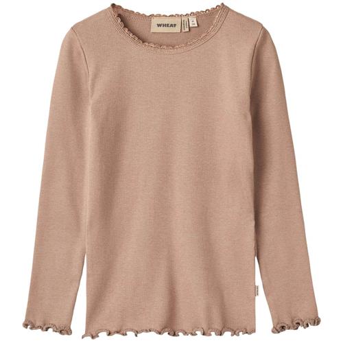 Wheat Reese Ribbet Langærmet T-shirt Nougat Rose | Lyserød | 116 cm