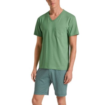 Calida Relax Imprint 2 V Neck Short Pyjama Blå/Grøn bomuld Small Herre