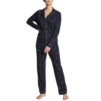 Calida Winter Dreams Pyjama Set Marine Stribet bomuld Large Dame