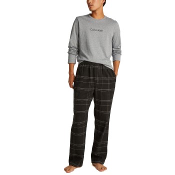 Calvin Klein Flannel Sleep Long Sleeve Pant Set Grå/Sort bomuld Large Herre