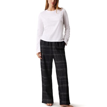 Se Calvin Klein Flannel Sleep LS Tee And Pant Set Hvid/Sort polyamid Medium Dame ved Timarco