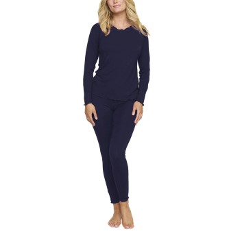 Damella Bamboo Plain Long Pyjamas Set Marineblå Bambus Medium Dame