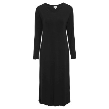 Damella Bamboo Plain Long Sleeve Nightdress Sort Bambus Large Dame