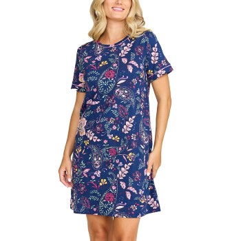 Se Damella Cotton Short Sleeve Nightdress Blå Mønster bomuld Medium Dame ved Timarco