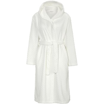 Damella Jaquard Fleece Hoodie Robe Hvid polyester Medium Dame