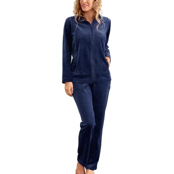 Damella Velour Plain Suit Marineblå Medium Dame