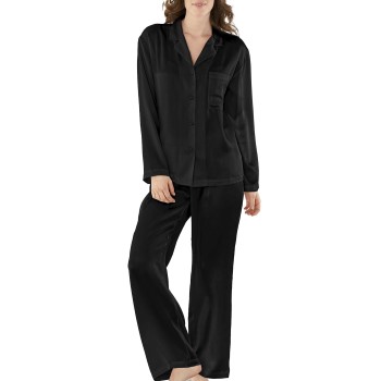 Damella Woven Silk Plain Pyjamas Set Sort silke Small Dame