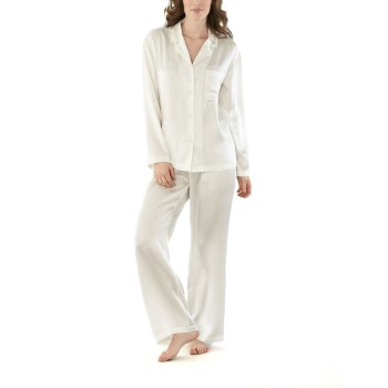 Damella Woven Silk Plain Pyjamas Set Elfenben silke X-Large Dame