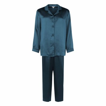 Se Lady Avenue Pure Silk Basic Pyjamas Petrol silke X-Large Dame ved Timarco