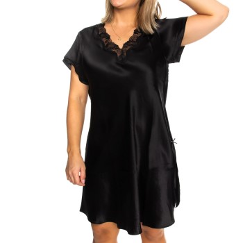 Lady Avenue Pure Silk Nightgown With Lace Sort silke X-Large Dame