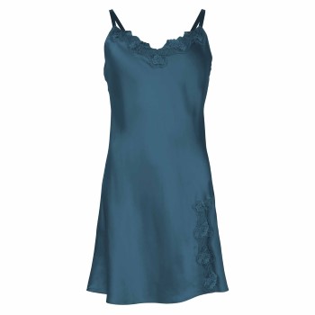 Lady Avenue Pure Silk Slip With Lace Petrol silke Medium Dame