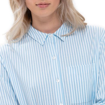 Mey Elva Nightshirt With Collar Hvid/Blå bomuld 42 Dame