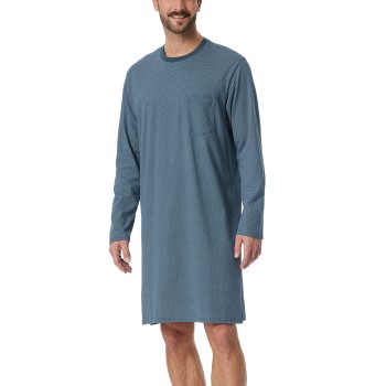 Schiesser Comfort Essential Longsleeve Sleepshirt Blå Mønster bomuld 50 Herre