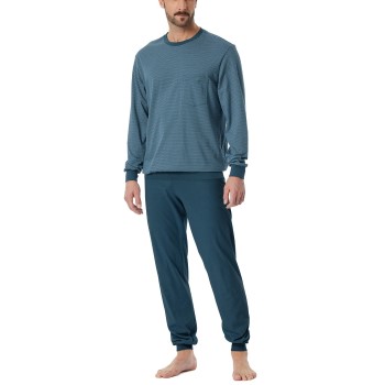 Schiesser Comfort Essentials Pyjama With Cuff Blå/Blå bomuld 48 Herre