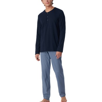 Schiesser Long Fine Interlock Collar Pyjamas Marine/Blå bomuld 50 Herre