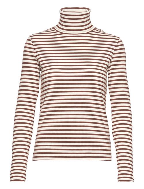 Se GANT Slim Striped Ribbed Turtleneck GANT Brown ved Booztlet