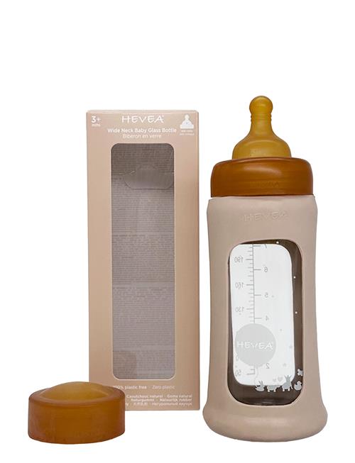 Wide Neck Baby Glass Bottle With Sleeve 250Ml/8.5Oz Single-Pack HEVEA Beige