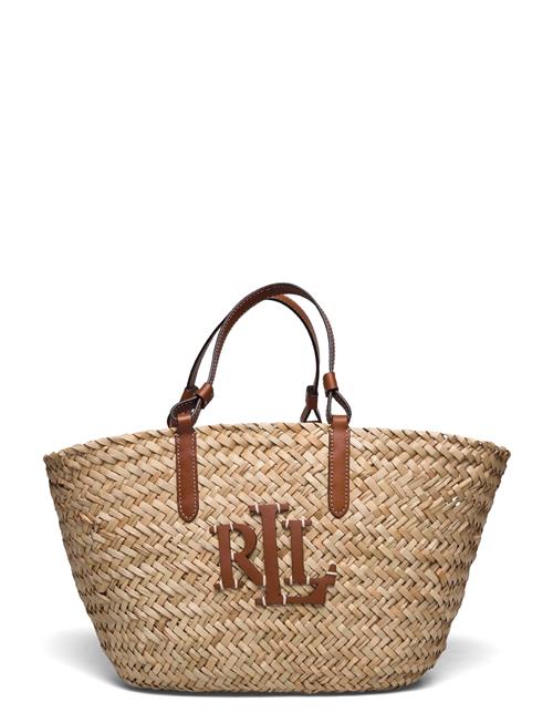 Lauren Ralph Lauren Leather-Trim Straw Medium Shelbie Tote Lauren Ralph Lauren Brown