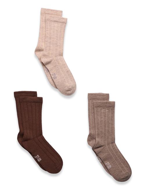 Minymo Wool Socks - Rib 3-Pack Minymo Brown