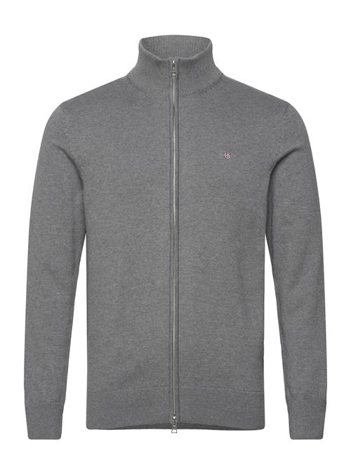 Se GANT Casual Cotton Zip Cardigan GANT Grey ved Booztlet