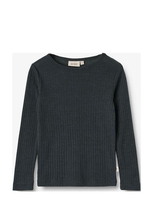 Wool Silk T-Shirt L/S Alfie Wheat Navy